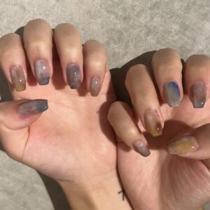 ワンカラー、手描きネイル、長さだし♪